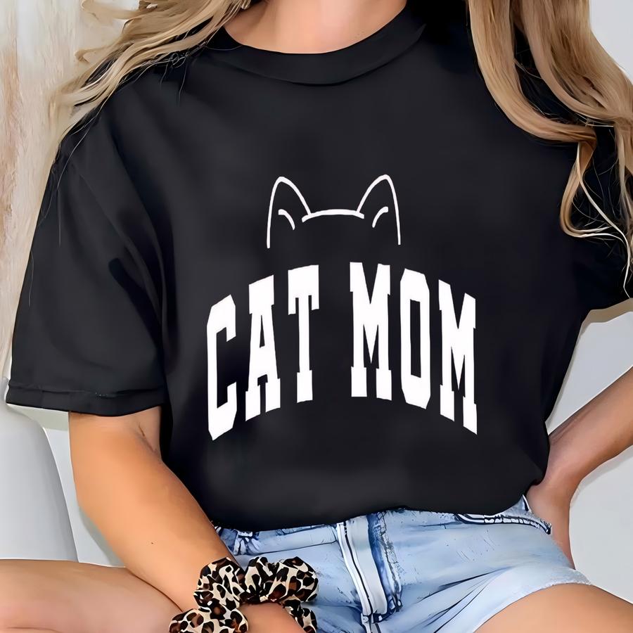Cat Mom Sweatshirt, Cute Collegiate Sweatshirt T-shirt