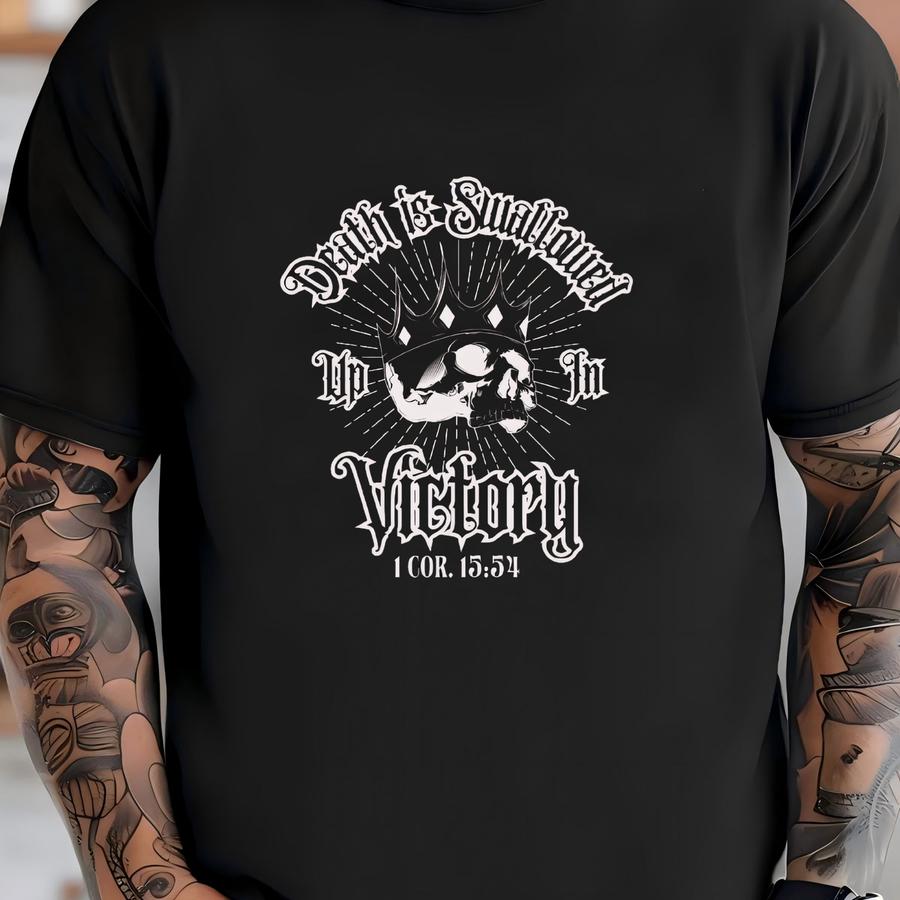 Death Is Swallowed Up In Victory Unisex Hoodie, Inspirational Christian Shirt, Catholic Clothing, Orthodox Skull Apparel, Bible Verse Shirt T-shirt