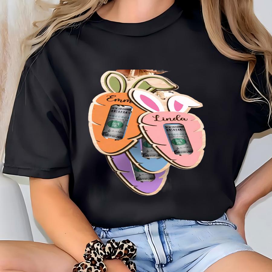 Custom Carrot Money Holder, Easter Carrot Tag, Easter Money Holder, Bunny Ear Tag, Kid Easter Gift, Bunny Money, Easter Cash Gift T-shirt