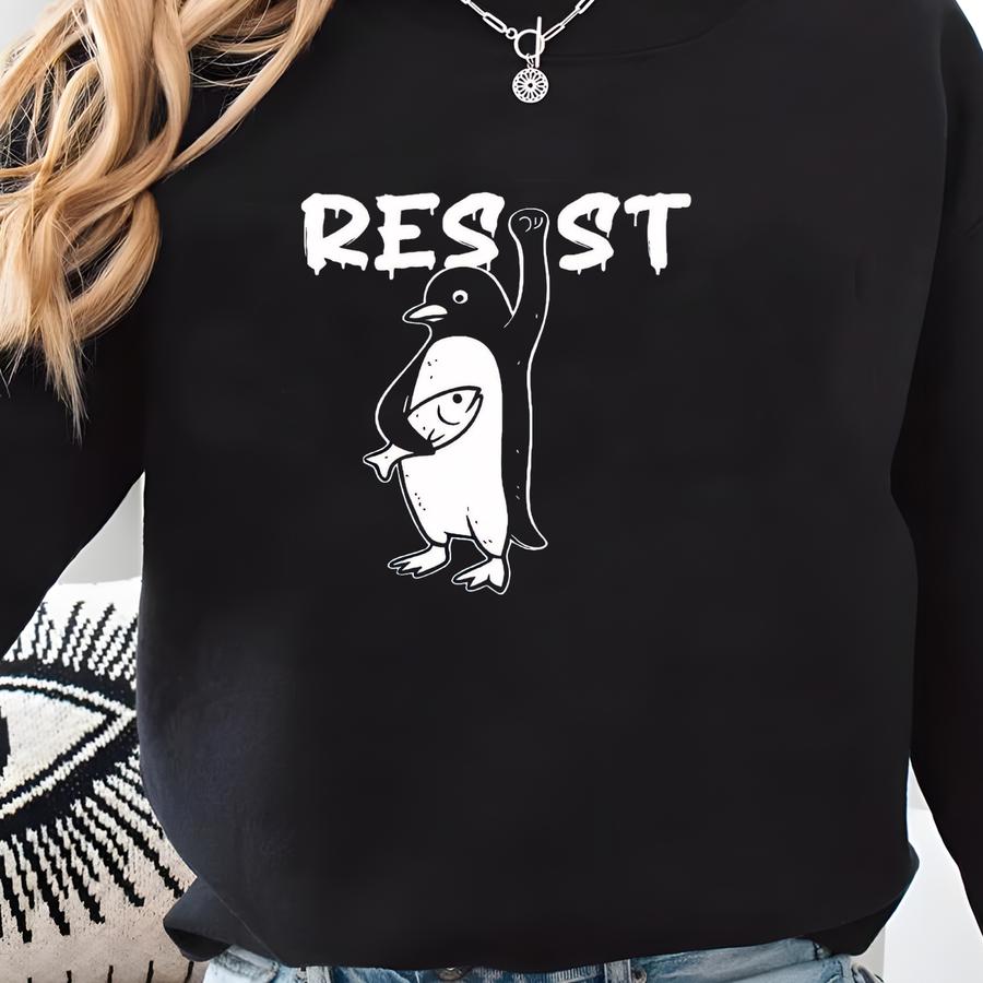 Resist Penguins Top Tank Racerback And Crop Tank, Flippers Up Protest, Funny Tariff Tank, Liberal Anti , Political Penguin Tee, Sfs971 Sweatshirt
