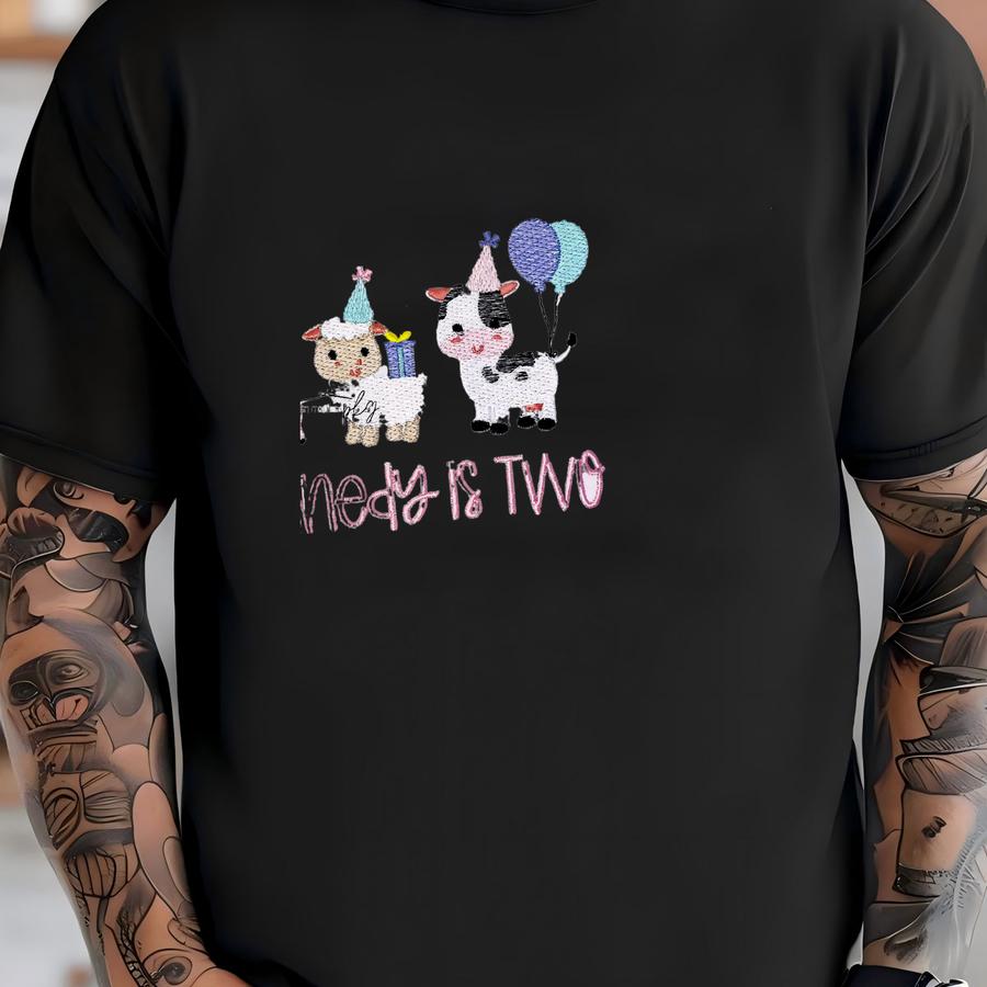 Oink Baa Moo Your Baby Is Two Shirt - Kids Birthday Party Theme - Farm Animals - Party Outfit - Pig Sheep Cow Personalized Name T-shirt