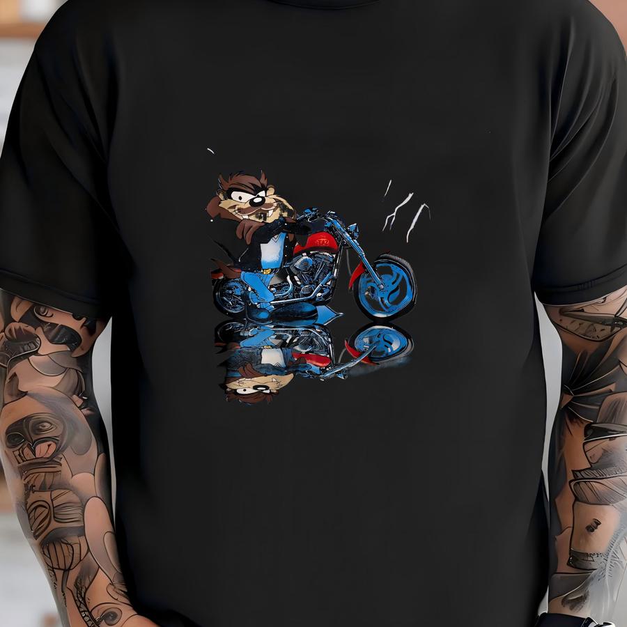 90's Taz Biker Lightning Crewneck Sz Xl (a8792) T-shirt