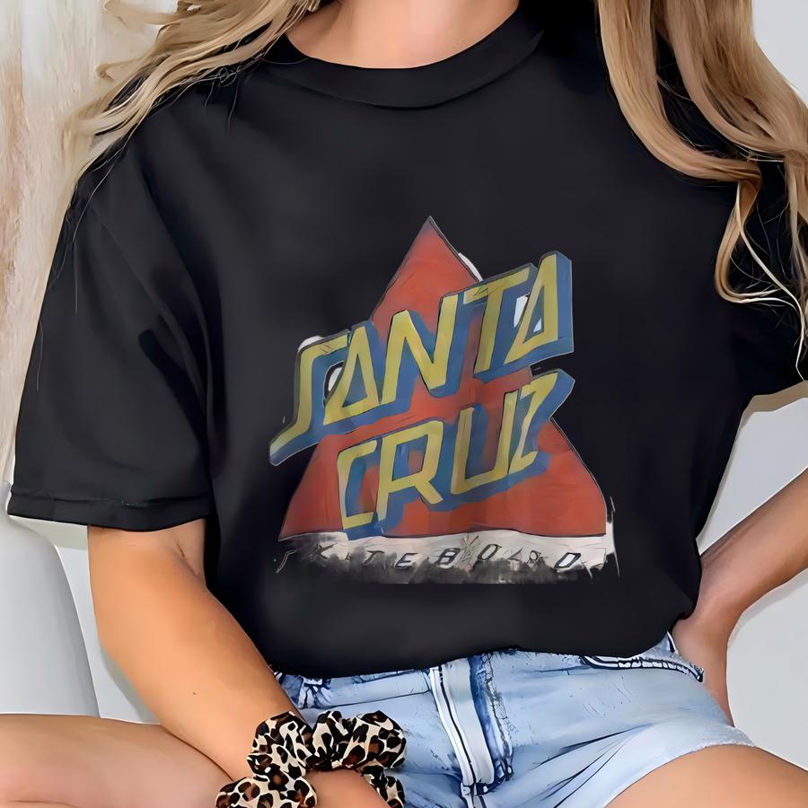 Vintage Y2k Santa Cruz Skateboards Hoodie Size Large White Triangle Logo T-shirt