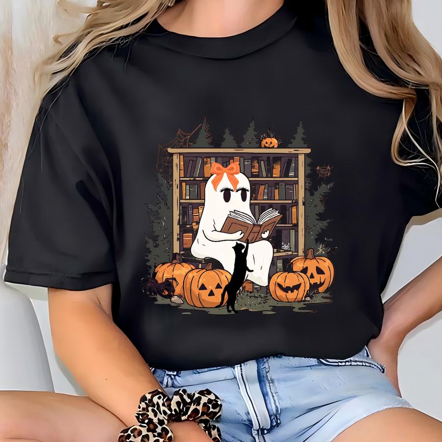 ®retro Ghost Reading Books Shirt, Librarian Ghost Halloween, Halloween Teacher Shirt,halloween Shirt, Teacher Gift, Boo School T-shirt