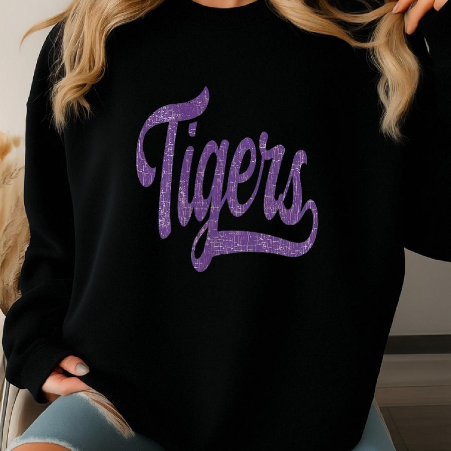 Vintage Tigers Sweatshirt Purple Tigers Sweatshirt Womens Tigers Crewneck Tigers Football Tigers Baseball Tigers Basketball Sweatshirt