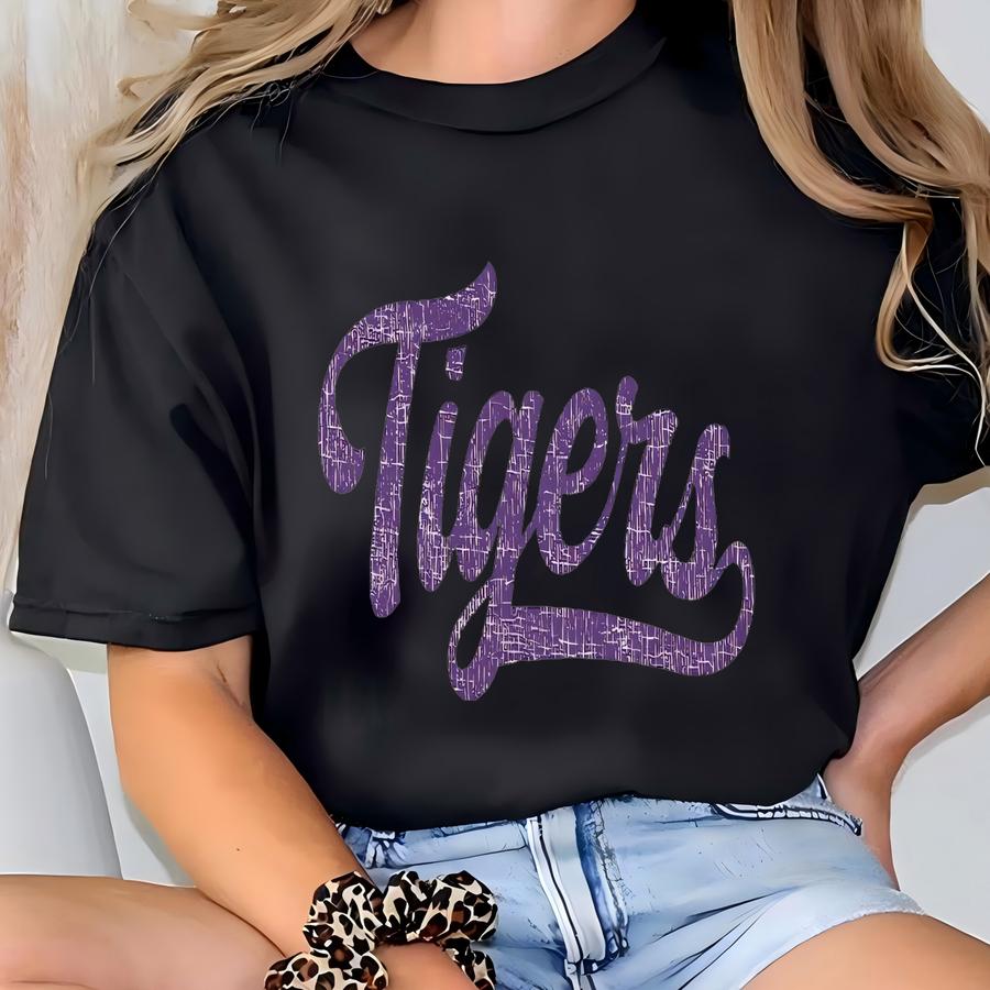 Vintage Tigers Shirt Tigers Tshirt Purple Tigers T Shirt Womens Tigers Game Day Apparel Lavender Tigers Tee Retro Tigers T-shirt