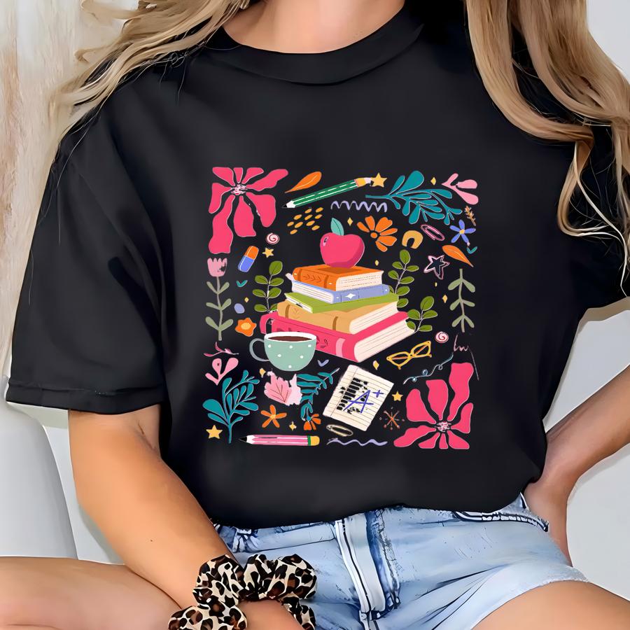 ® Boho Floral Teacher Shirt, Women Teacher Shirt, Teacher Book Shirt, Teacher Appreciation Gift, Teacher Apple, Teacher Gifts T-shirt