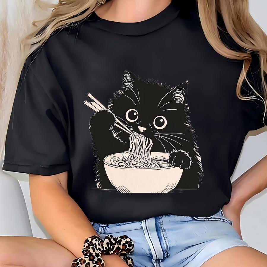Noodle Cat Kids Hoodie: Funny Ramen Kitten Tee T-shirt