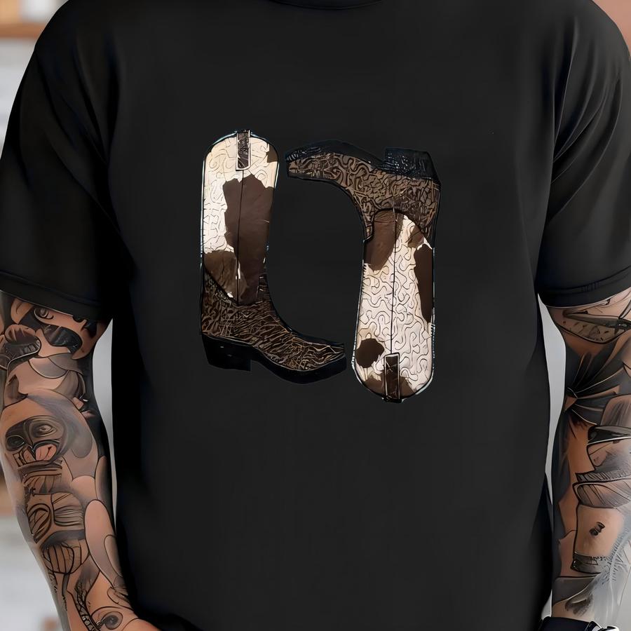 Quilted Applique Cowboy Boots Shirt, Western, Cowboy, Cow, Faux Leather, Women's Gift, Girl Gift, Birthday Gift, Christmas Gift T-shirt