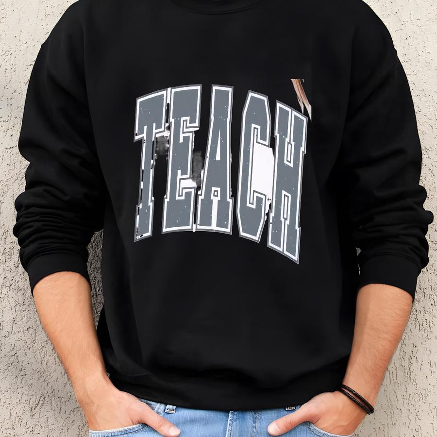 Varsity Teach Shirt, Teacher Gift, School Apparel, Educator Tee, Teaching T-shirt, Back To School Top, Distressed Teacher Shirt Sweatshirt