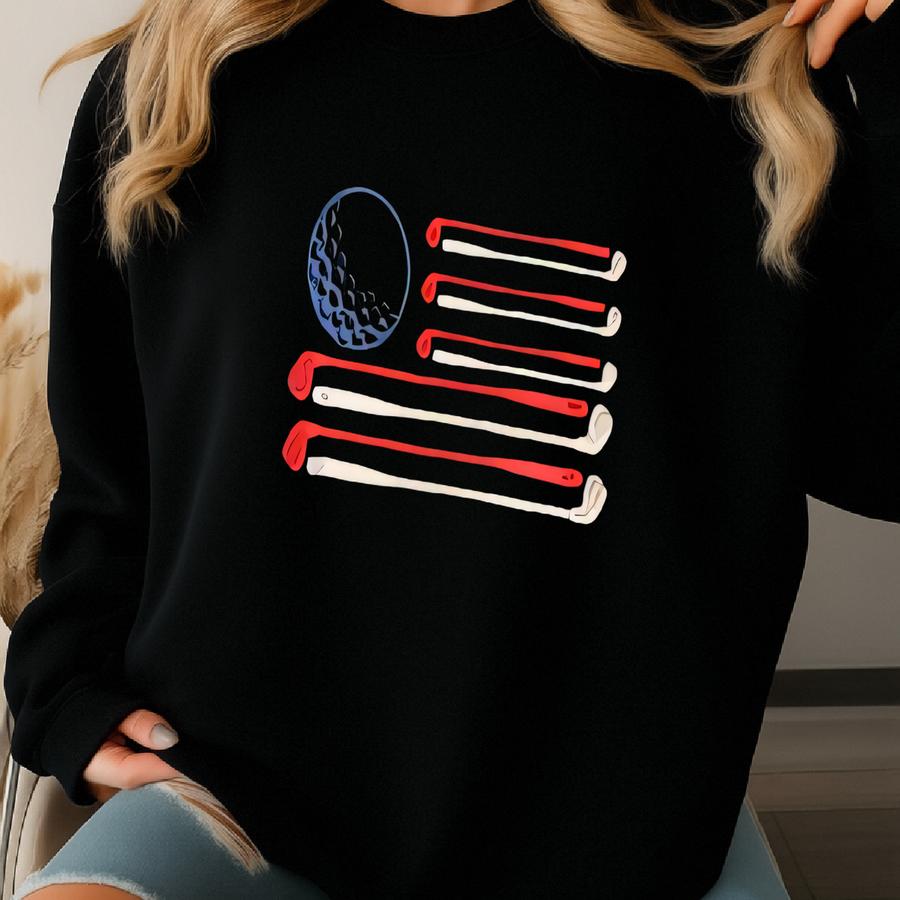 Golf Sweatshirt: American Flag Golfer Gift Sweatshirt