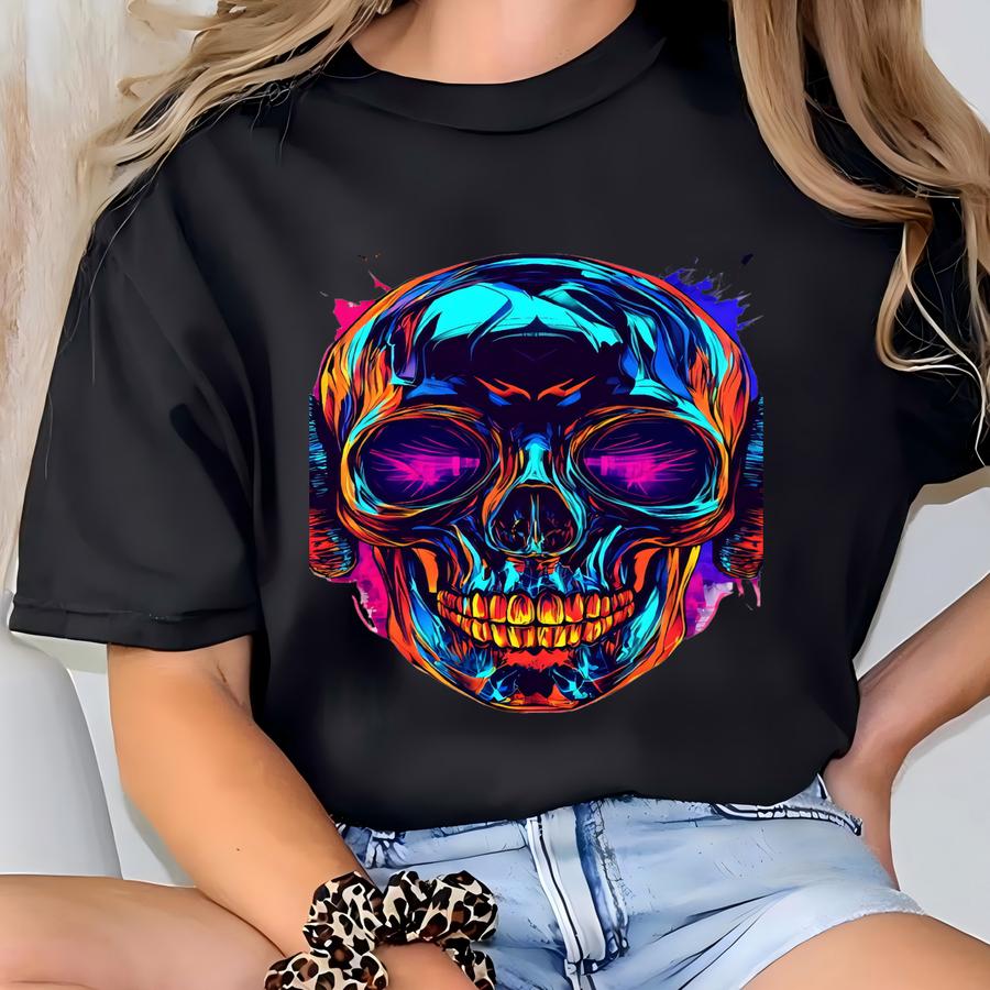 Colorful Skull Vinyl Decal: Music Lover Sticker, Chic Wall Art T-shirt