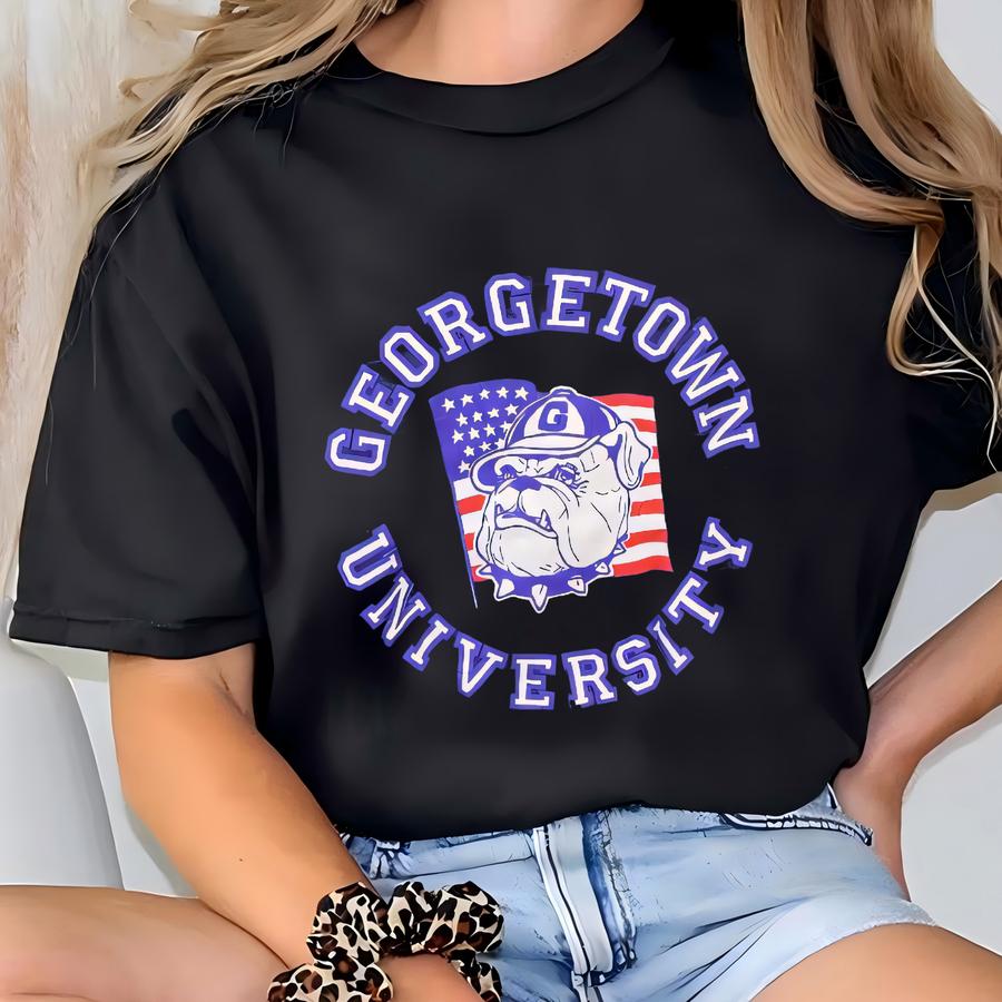 Vintage Ncaa Georgetown Bulldogs Sweatshirt Georgetown Crewneck Sweater Georgetown Pullover Jumper Bulldogs Logo Graphic Navy Blue Color T-shirt