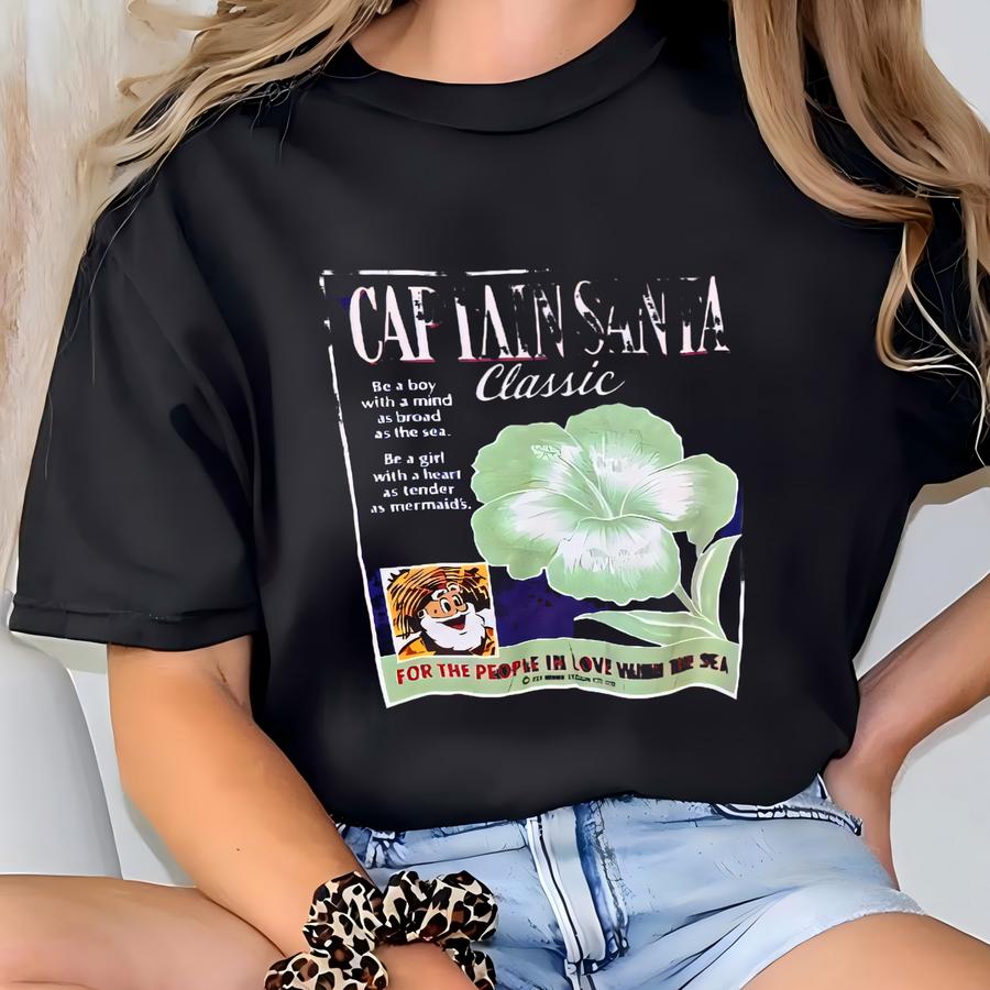 Vintage Captain Santa Sweatshirt Captain Santa Pullover Sweater Captain Santa Crewneck Jumper Captain Santa Print Graphic Logo Orange Color T-shirt