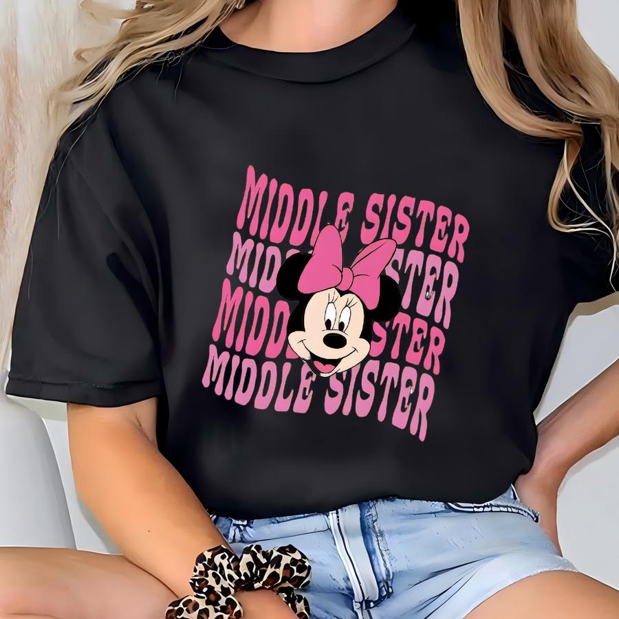 Big Sister Shirt, Middle Sister Shirt, Little Sister Shirt, Sister Shirts Pregnancy Announcement With Mouse, Cute Newborn Baby Gift T-shirt