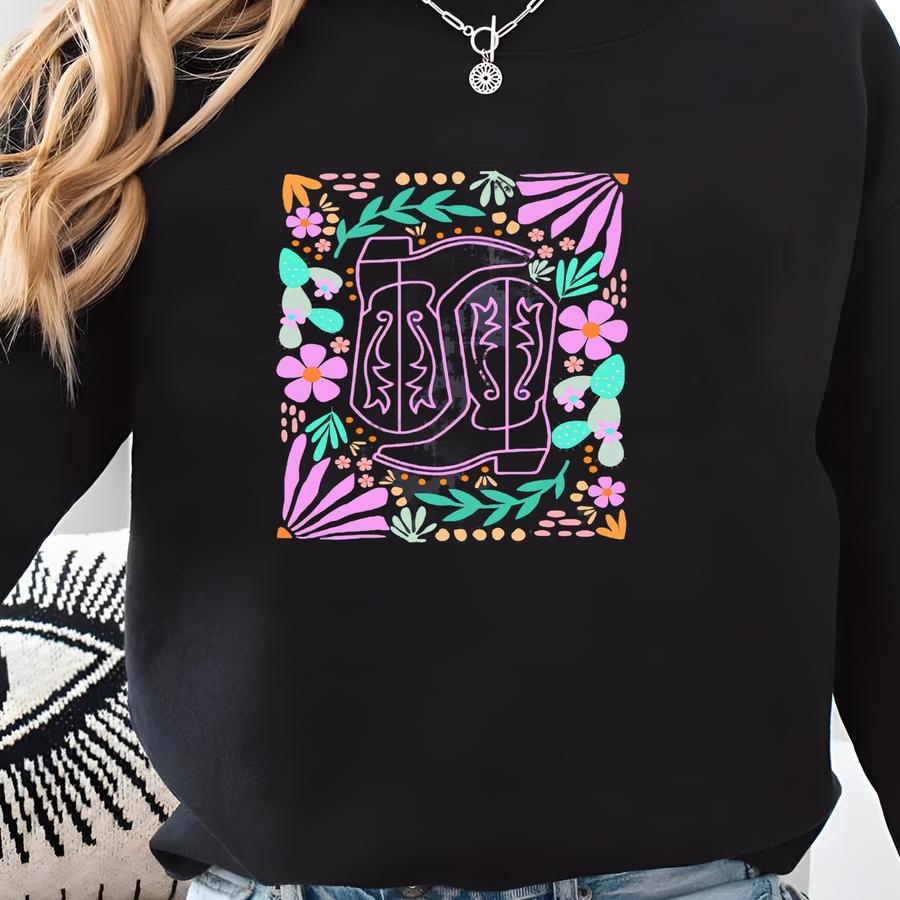 Cowboy Boots T-shirt, Neon Cowboy Shirt, Cowboy Boot Neon, Barrel Racing Mom Shirt, Cowgirl Rodeo Outfit, Ranch Wife Present Sweatshirt