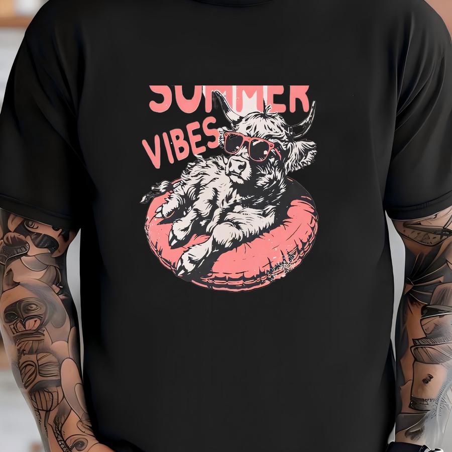 Summer Vibes Highland Cow Shirt: Western Summer Tee T-shirt