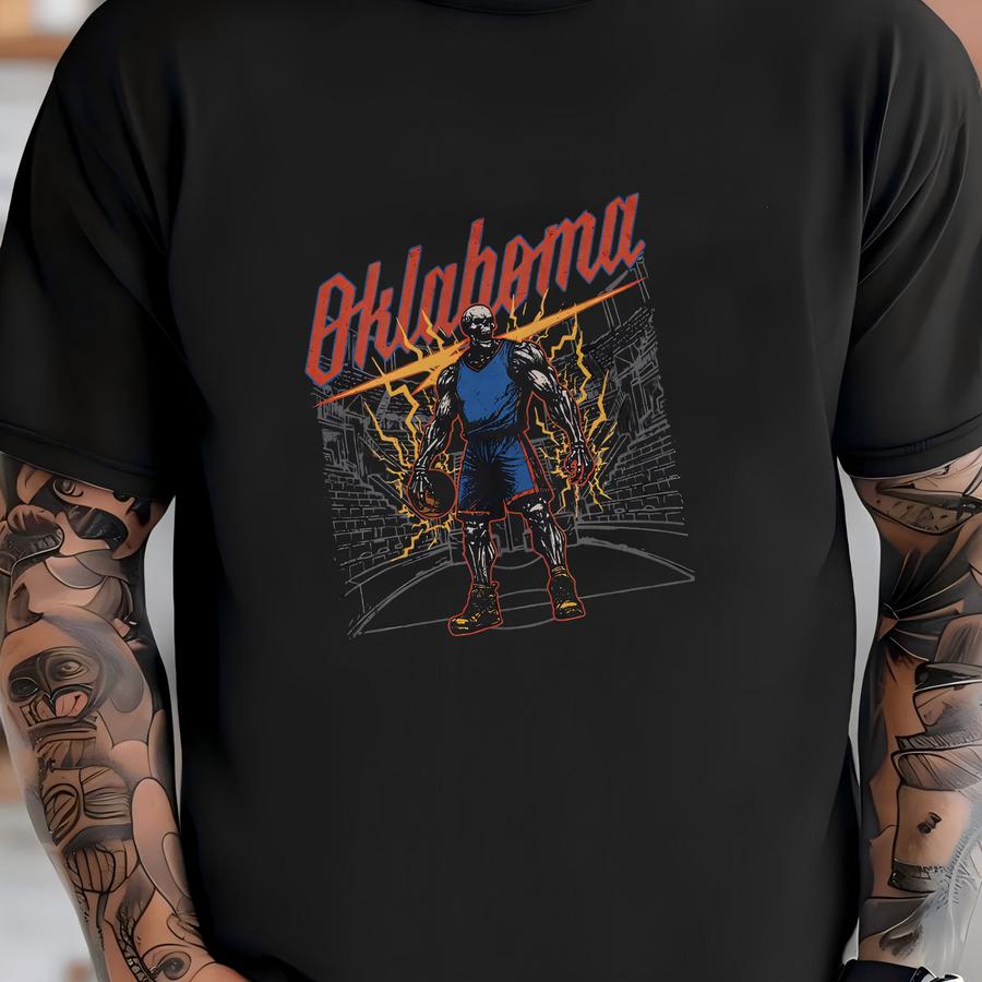 Oklahoma City Basketball Skeleton Graphic Sweatshirt - Vintage Thunder Crewneck Sweatshirt T-shirt
