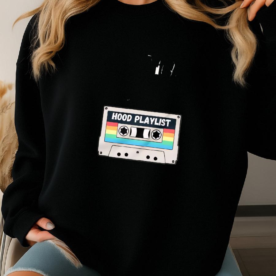 Good Mom With A Hood Playlist White Writing Adult T-shirt Sweatshirt