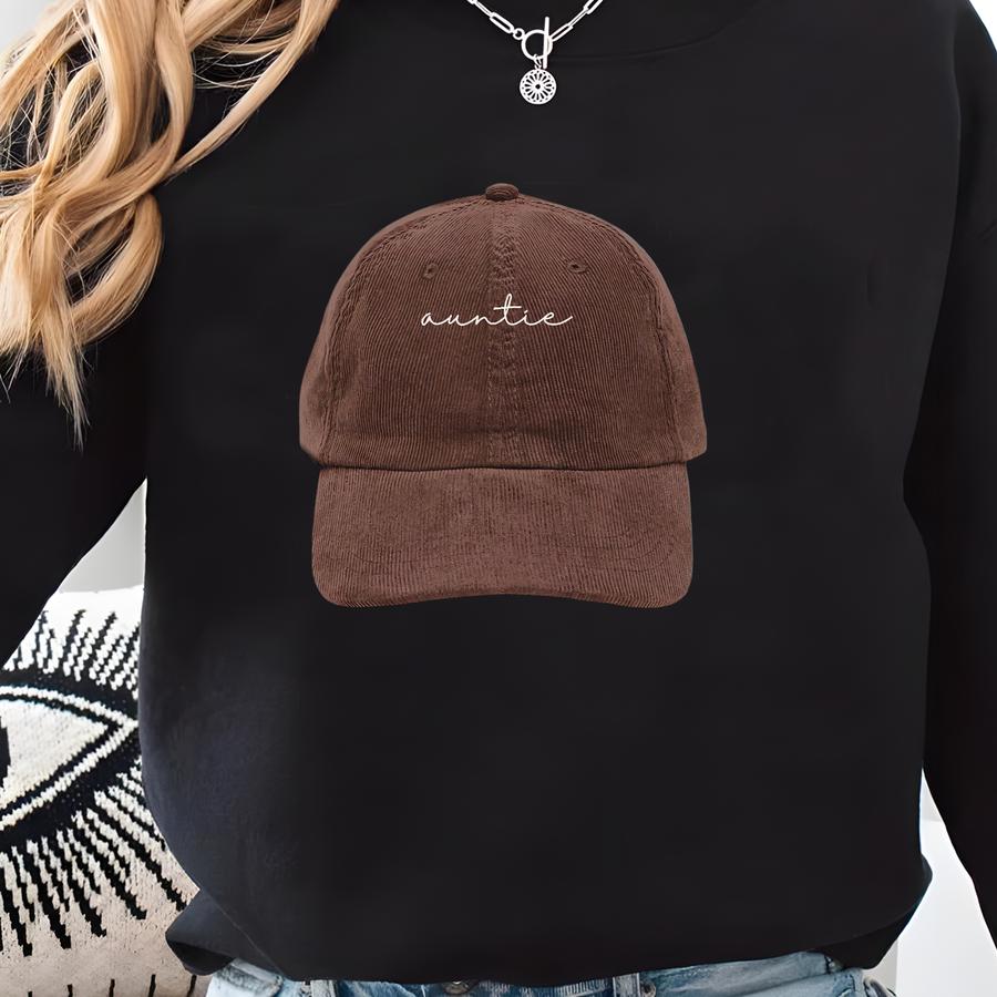 Auntie Hat, Baseball Cap For Aunts, Gift For New Aunts, Aunt Birthday, Pregnancy Announcement, Auntie Gifts,coruroy Auntie Hat Sweatshirt