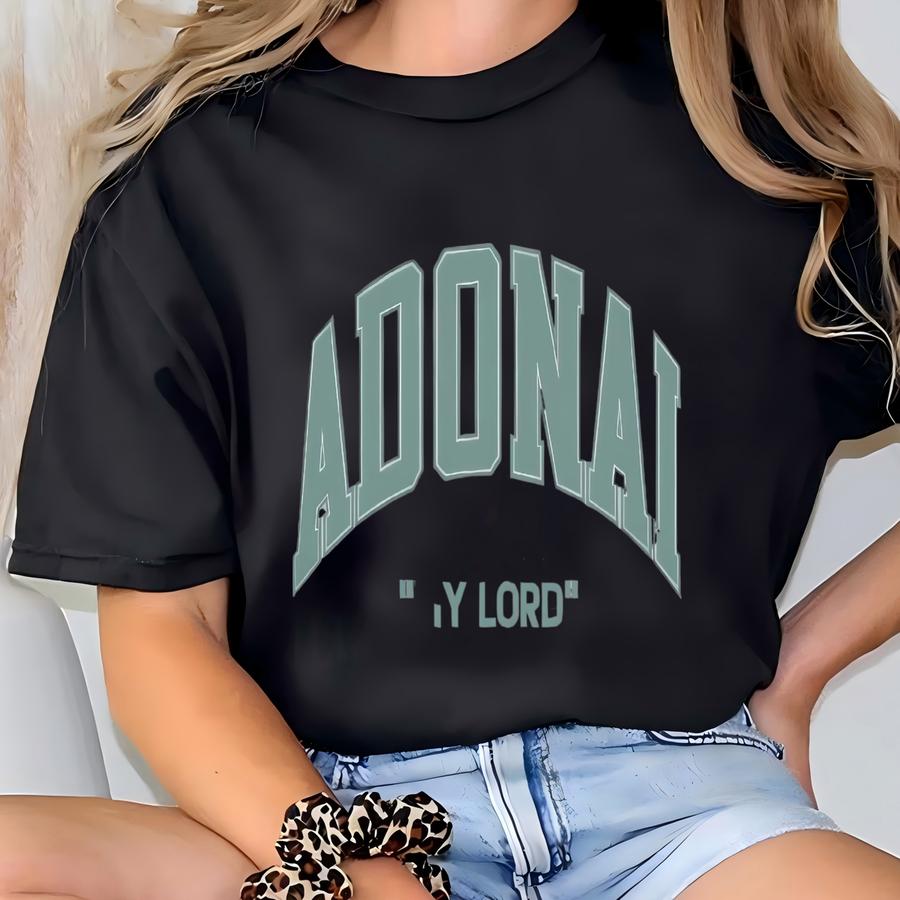 Christian Shirt For Women, Varsity Design Faith Tee, Christian Apparel For Women, Adonai Monochrome Color T-shirt