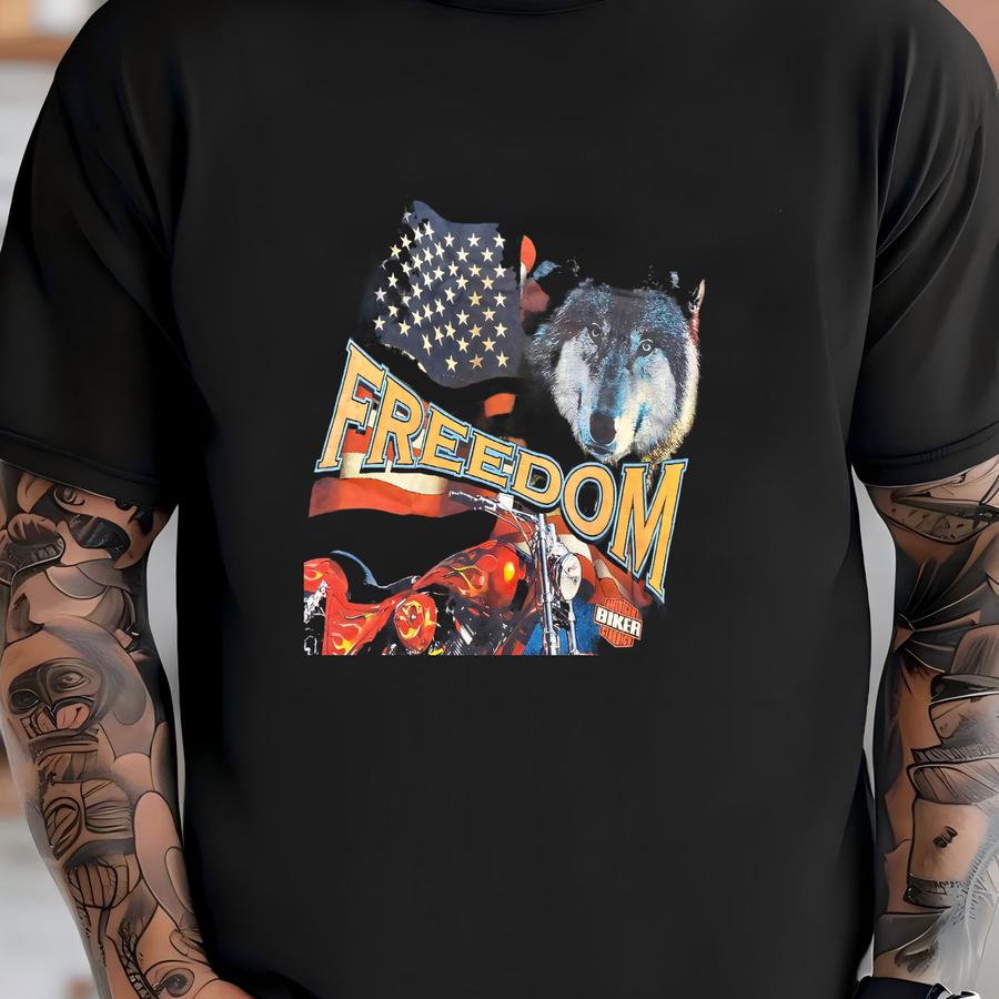 Vintage 90s American Biker Classics Motorcycle Wolf Flag Chopper Graphic Tank Top Shirt Usa Size Xl T-shirt