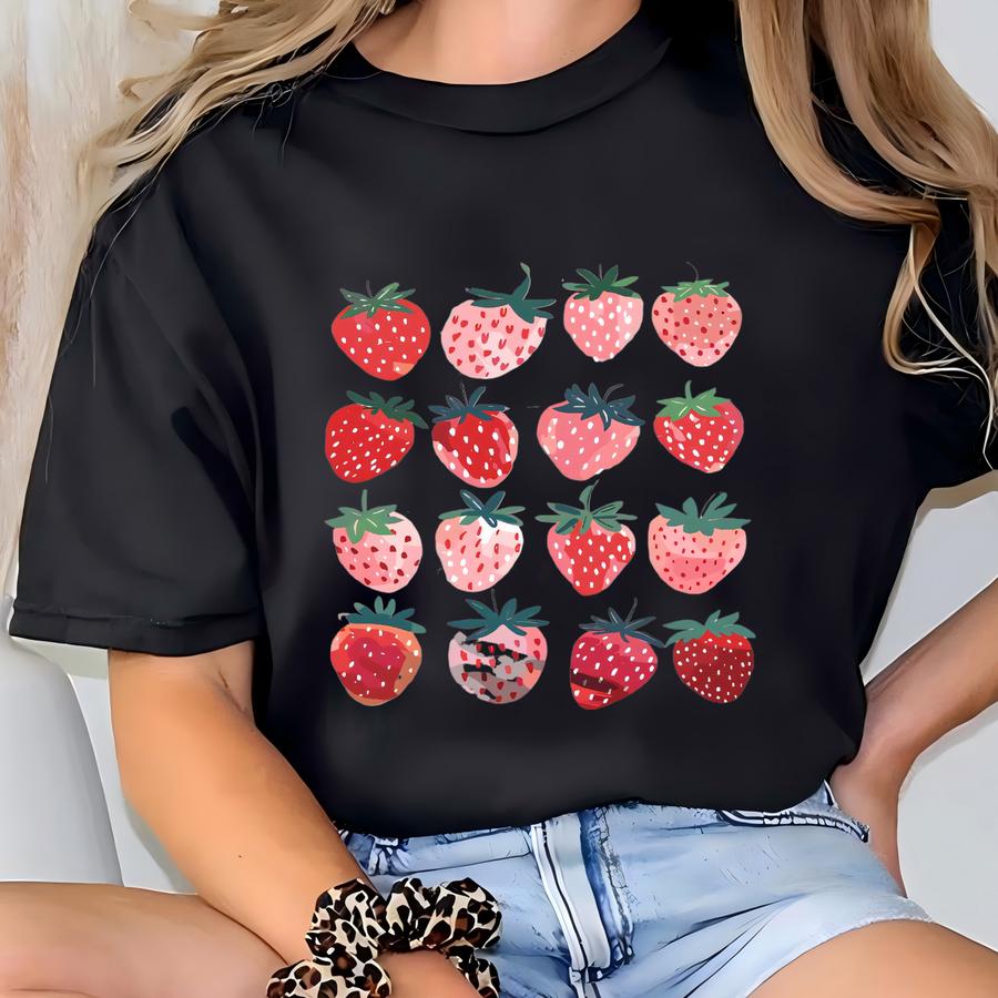 Cute Strawberry Tshirt | Summer Strawberry Shirt, Cottagecore Berries Tshirt, Strawberry Aesthetic, Botanical Garden Tshirt T-shirt