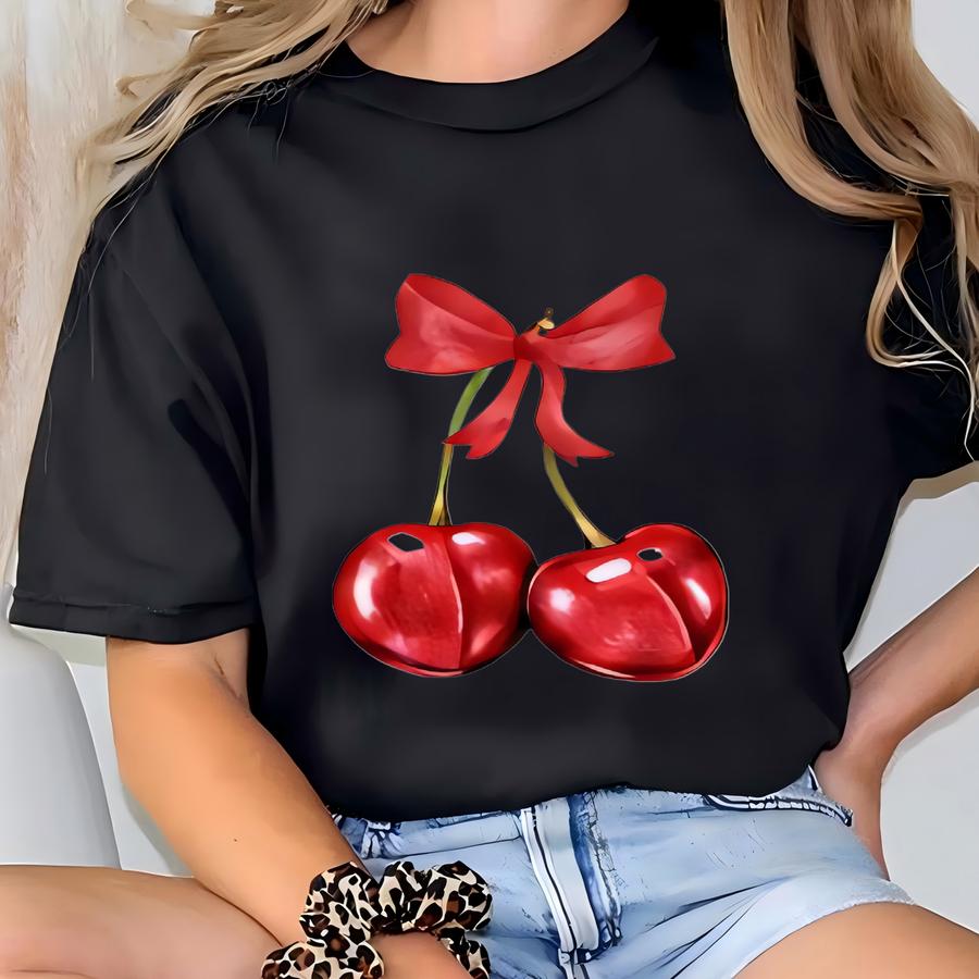 Cherry Coquette Baby Tee, Cherry Shirt, Cherry Graphic Tee, Coquette Cherry Lover Gift, Y2k Style Baby Tee, Retro Cherries Tee, Summer Tee T-shirt