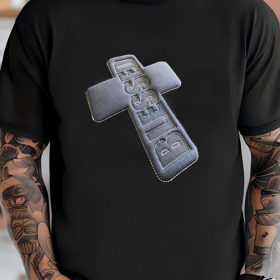 Cross Embossed Puff Y Design - Christian Design - Embossed Outline - Jesus Y - Embossed Machine Y Design T-shirt
