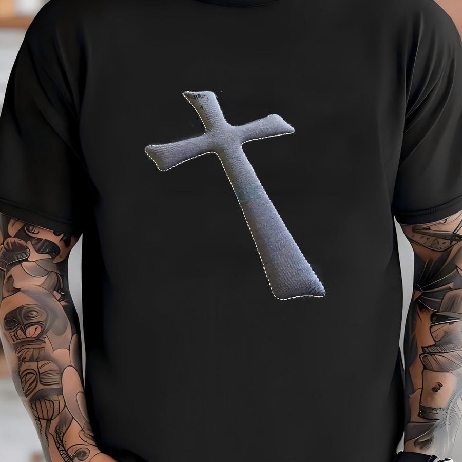 Distressed Cross Embossed Puff Y Design - Christian Design - Embossed Outline - Jesus Y - Embossed Machine Y T-shirt