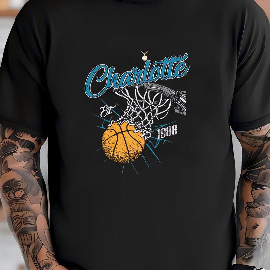 Charlotte Basketball Vintage Est 1988 Shirt, Basketball Retro 90s Hoodie, Game Day Shirt, Gift For Mom, Fathers Day Gift T-shirt