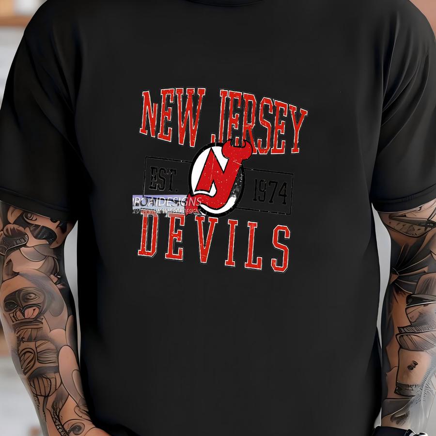 ® New Jersey Devils Hockey Hoodie, Custom Vintage Graphic Tee, New Jersey Hockey Gift For Fan T-shirt