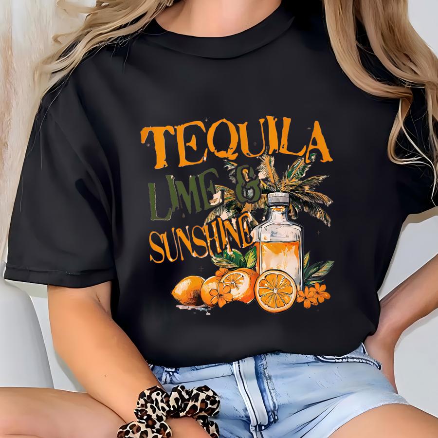 Tequila Lime And Sunshine Shirt, Summer Drinking Shirt, Drinking Party Shirt, Girls Beach Party, Summer Beach Shirt, Tequila Lovers Gifts T-shirt
