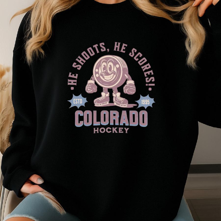 Retro Colorado Hockey Sweatshirt, Vintage 70s Mascot Crewneck, Sports Sweater, Hockey Fan Gift, Hockey Lover Apparel, 80s Avalanche Merch Sweatshirt
