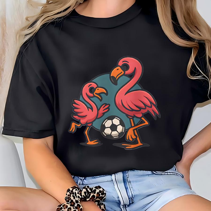 Flamingo Soccer T Shirt Cartoon Animal Unisex Tee Summer Beachwear Fun Sports Gift Casual Cotton Shirt For Flamingo Lovers T-shirt