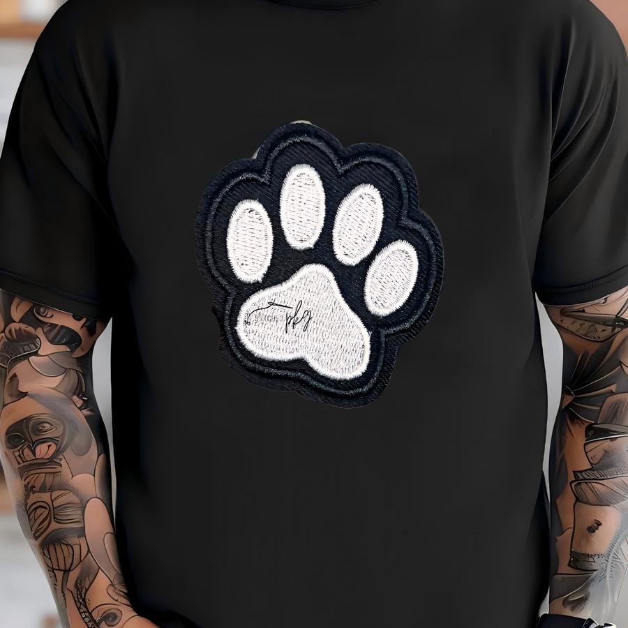 Paw Print Patch - Iron On Adhesive - Black White - Pet Owner - Gift - Trucker Hat Clothing Applique - Animal Lover - Dog Mama T-shirt