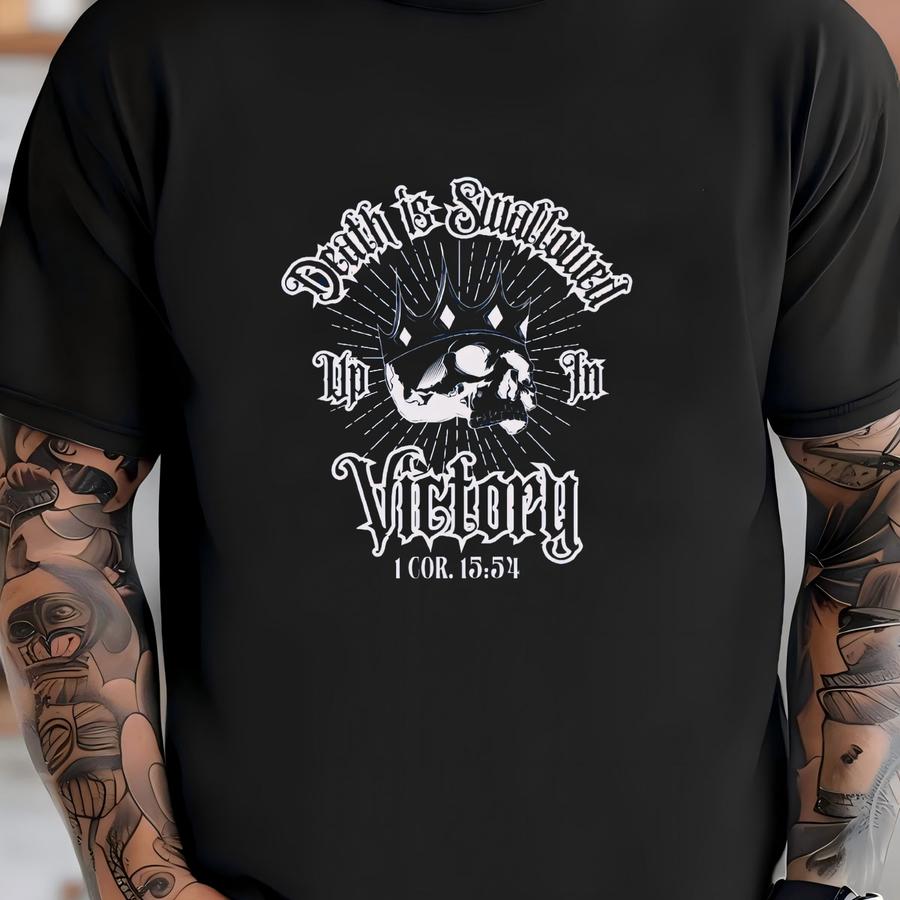 Death Is Swallowed Up In Victory Sweatshirt, Bible Verse Inspirational Clothing, Catholic Apparel, Skull Christian Crewneck, Catholic Gifts T-shirt