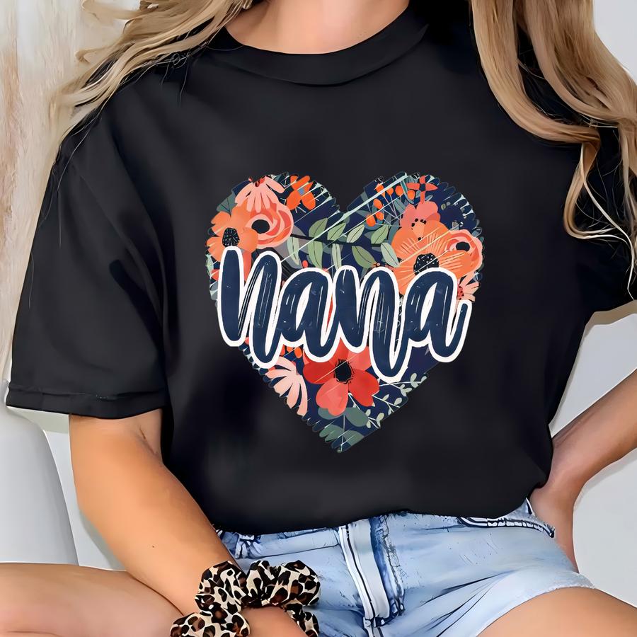 Floral Nana Tee, Cute Grandma Shirt, Gift For Grandparents, Mother's Day Hoodie, Family Reunion Outfit, Summer Casual Wear T-shirt