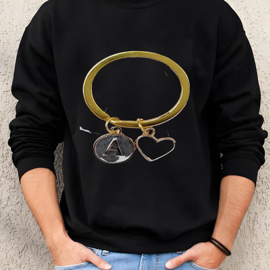 Heart Keychain Gold Initial Letter Charm Love Key Chain Aesthetic Accessories Initial Key Ring Personalized Keychain Bridesmaid Gift Sweatshirt