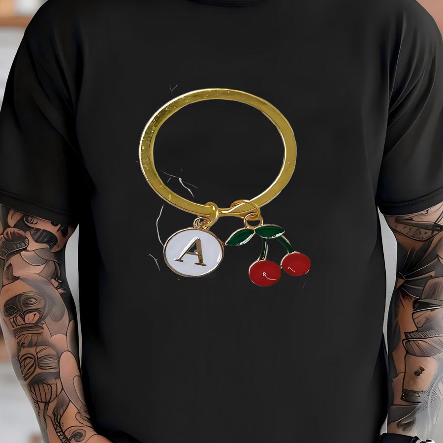 Cherry Keychain Gold Initial Letter Charm Gold Key Chain Aesthetic Accessories Initial Key Ring Personalized Keychain Bridesmaid Gift T-shirt