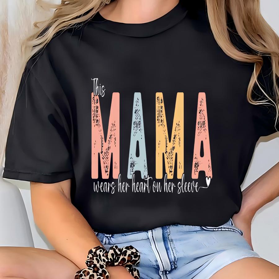 This Mama Wears Her Heart On Her Sve Shirt Custom Mama Sweatshirt, Personalized Mama Shirt With Names, Mother's Day Gift For Moms T-shirt