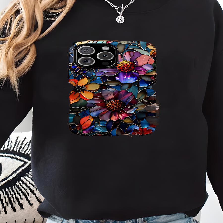 Wildflower Pressed Aesthetic Stained Glass Phone Case, Iphone 17 16 15 14 13 12 Pro Max Mini, Google Pixel 9 8 7 6 5 4 3 2, Y2k Phone Cover Sweatshirt
