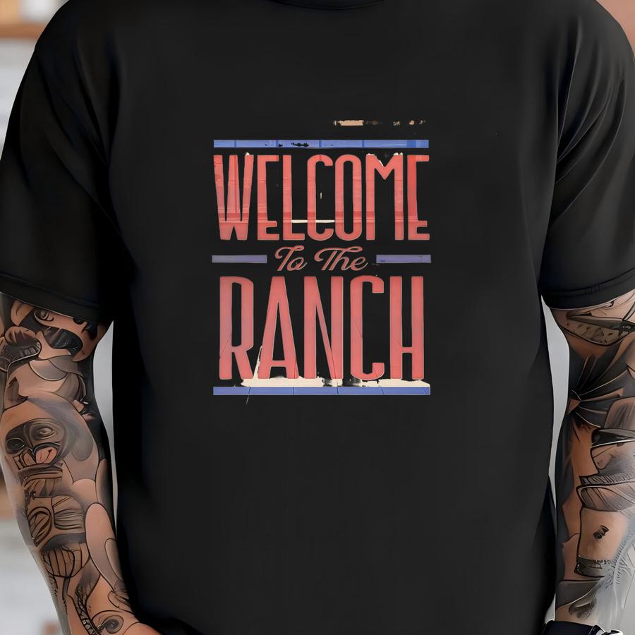 Welcome To The Ranch Wall Art, Red White And Blue Americana Western Poster, Rustic Modern Western Decoration, Retro Cowgirl Horse Ranch Art T-shirt