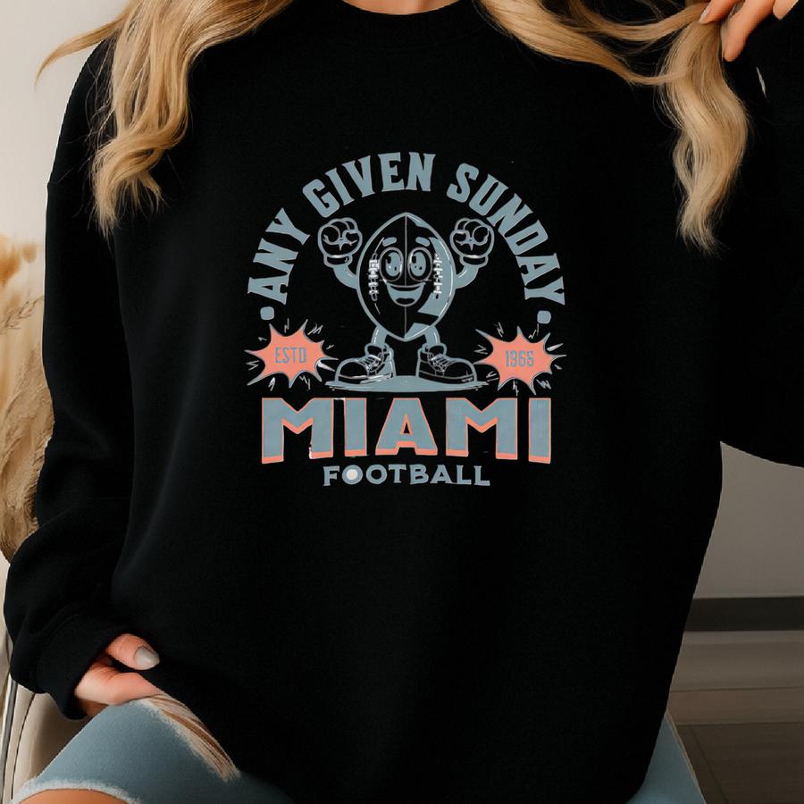 Retro Miami Football Sweatshirt, Vintage 70s Mascot, American Sweater, Football Fan Gift, Football Apparel, 80s Dolphin Merch Sweatshirt