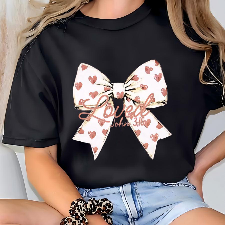 Bible Verse Shirt, Retro Heart Bow Shirt, John Bible Shirt, Christian Mom Shirt, Mother's Day Gift, Mama Shirt, Christian Graphic Tee T-shirt