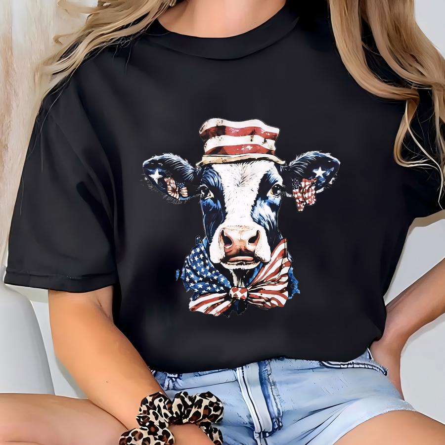 Western America Highland Cow Shirt, American Flag Shirt, Independence Tshirt, Memorial Day Shirt, Flag Shirt, Fourth Of July Shirt T-shirt