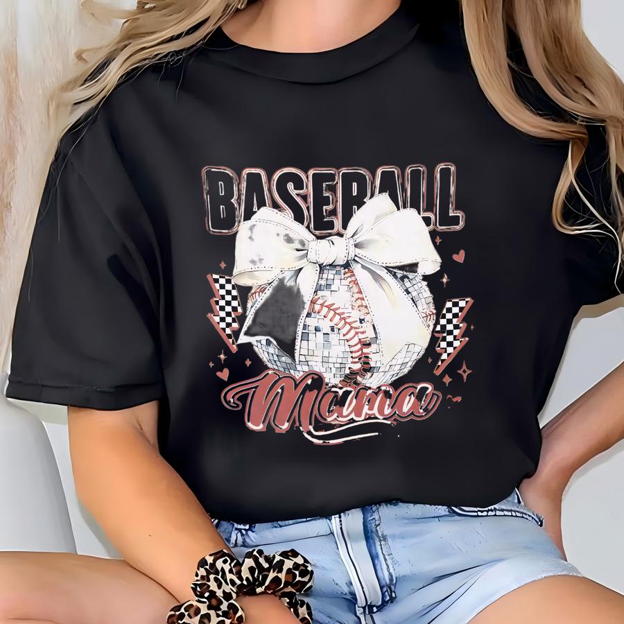 Baseball Mama Shirt Coquette Bow | T-ball Mom Game Day Tee | Cute Baseball Mom Outfit | Sporty Softball Mama Shirt T-shirt