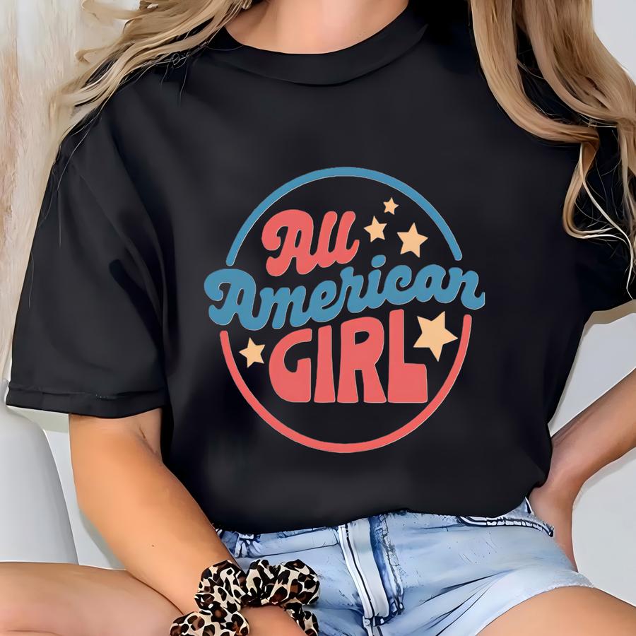 Girl 4th Of July Shirt, Girls Retro Fourth Of July Tee, Patriotic Toddler Shirt, Girl Independence Day Tee, Red White Blue T-shirt