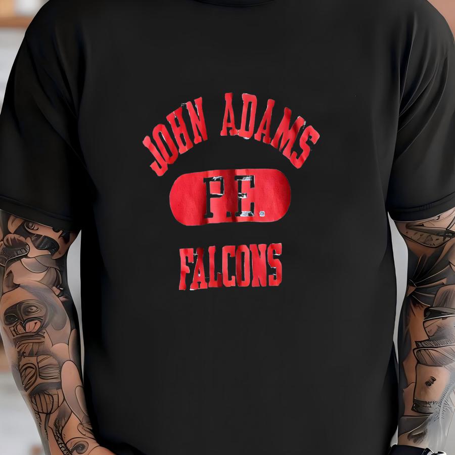 Vintage 1990’s “john Adams Falcons” Graphic Slogan Single Stitch Hoodie. Made In Usa, Size Medium. T-shirt