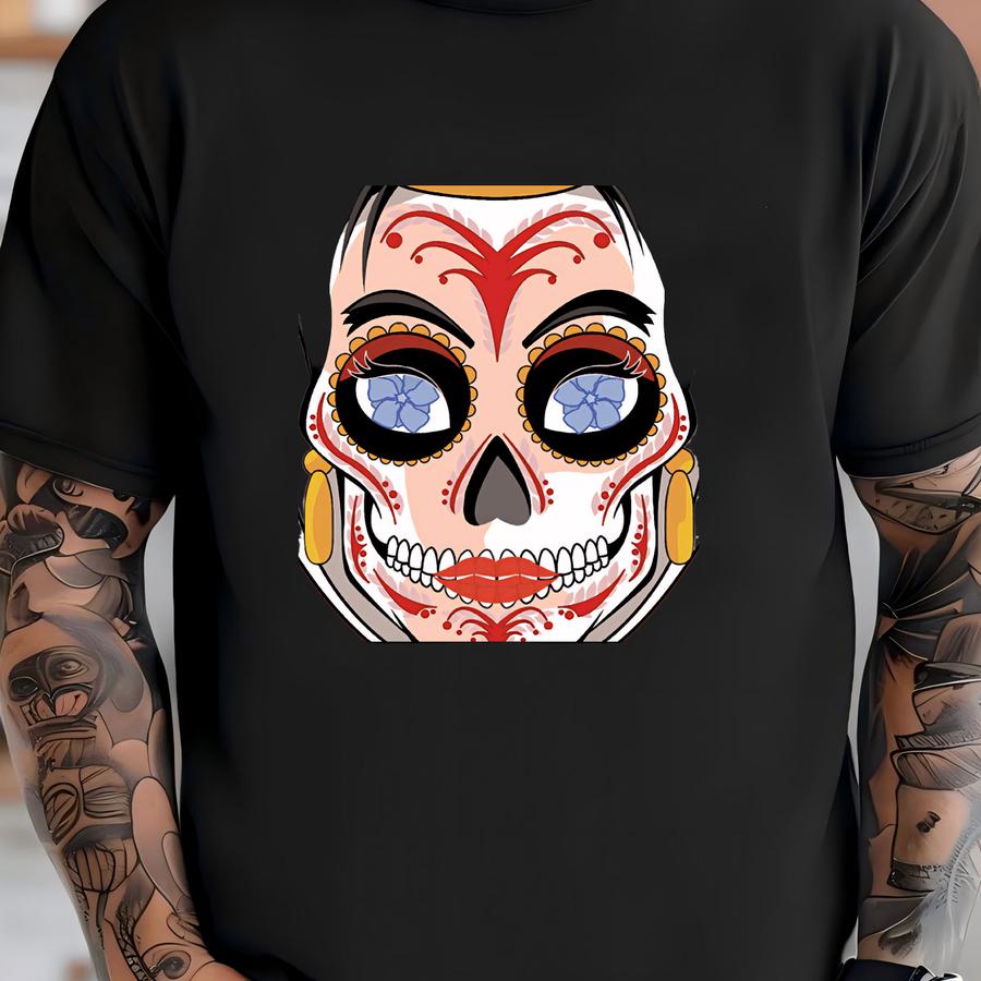 Queen Of Hearts Sugar Skull Playing Card 11x14 Print T-shirt